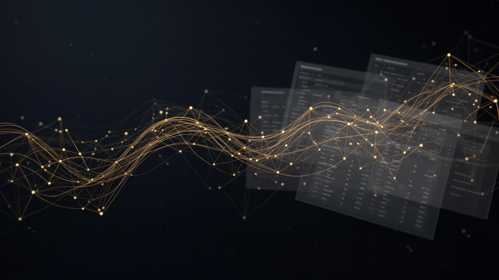 Abstract visualization of fraud operations data organized into structured intelligence